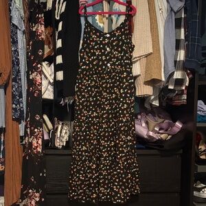 NWOT Adjustable Black Floral Midi Dress
